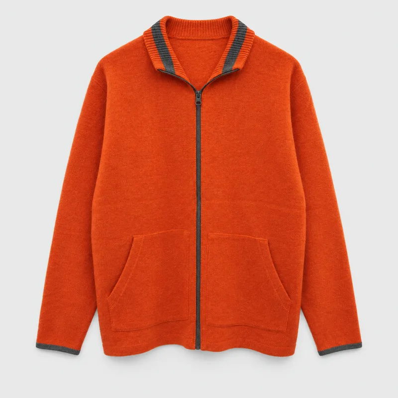 タケオキクチ TAKEO KIKUCHI ニットカーディガン ウール Free オレンジ ジップ