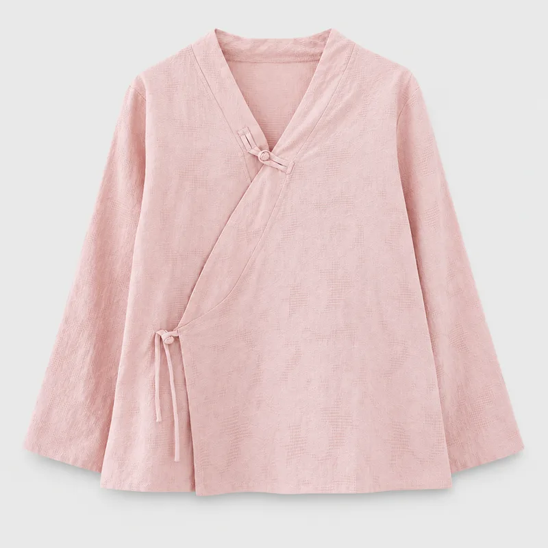 着物風 シャツ トップス 大人 レディース レトロ 大きいサイズ ゆったり 漢服 斜め襟 Vネッ